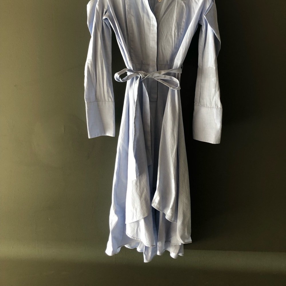 Long open sleeve belted high low dress